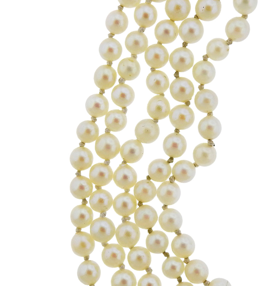 Diamond Sapphire Pearl Gold Multi Strand Necklace