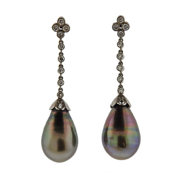 Tahitian Pearl Diamond Gold Drop Earrings