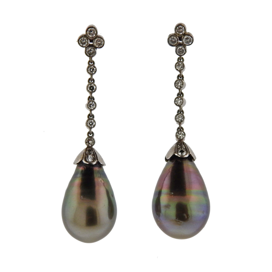 Tahitian Pearl Diamond Gold Drop Earrings