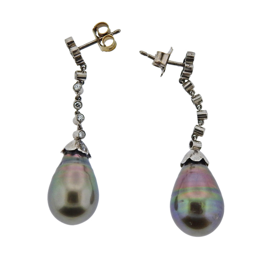 Tahitian Pearl Diamond Gold Drop Earrings