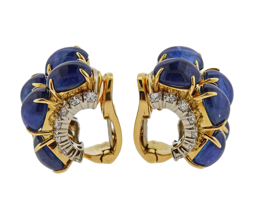 Aletto Brothers 37 Carat Sapphire Cabochon Diamond Gold Earrings