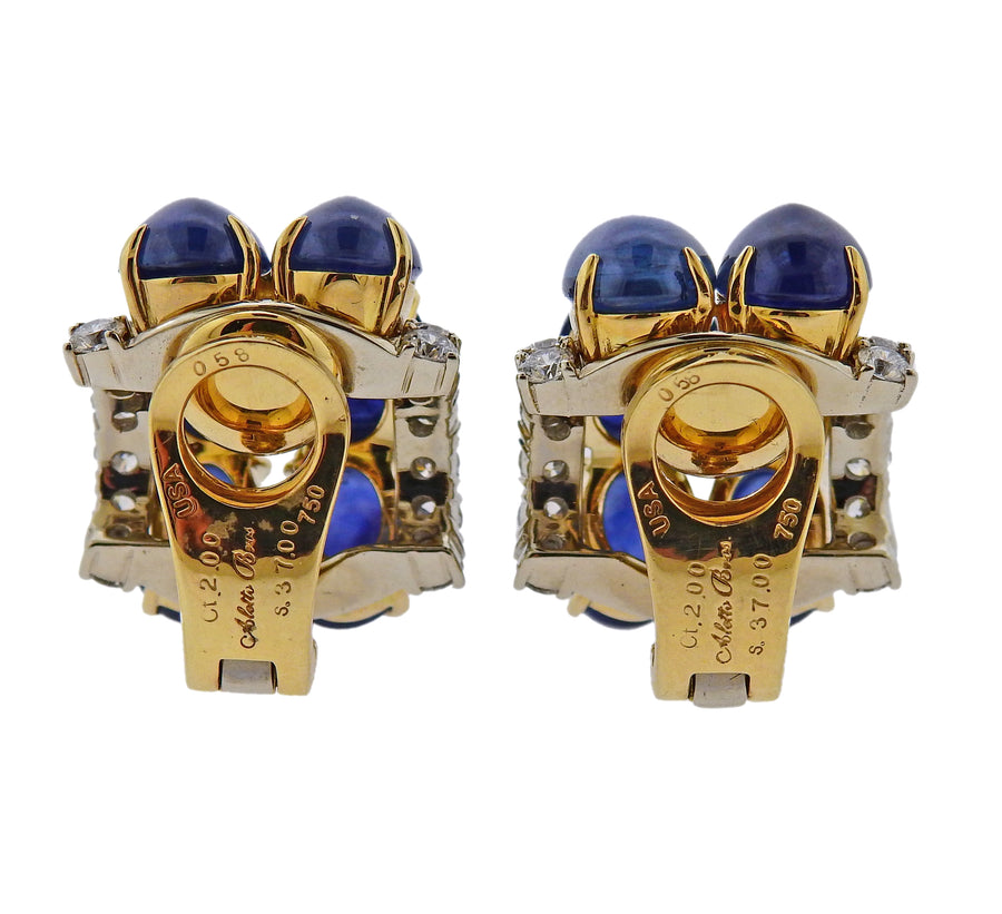 Aletto Brothers 37 Carat Sapphire Cabochon Diamond Gold Earrings