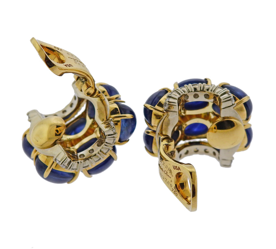Aletto Brothers 37 Carat Sapphire Cabochon Diamond Gold Earrings