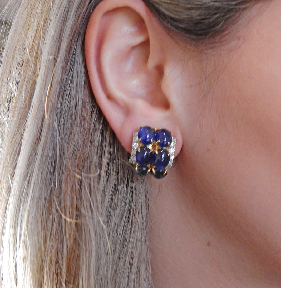 Aletto Brothers 37 Carat Sapphire Cabochon Diamond Gold Earrings