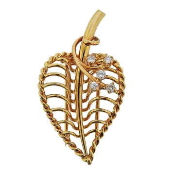 Cartier Diamond Gold Leaf Brooch Pin