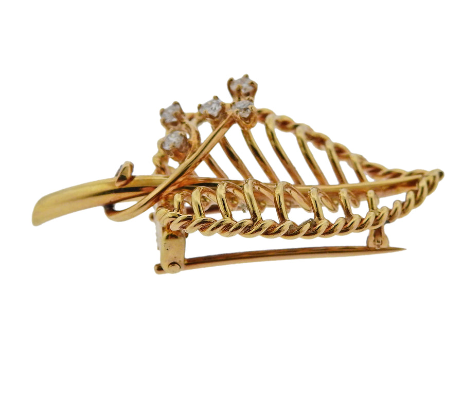 Cartier Diamond Gold Leaf Brooch Pin