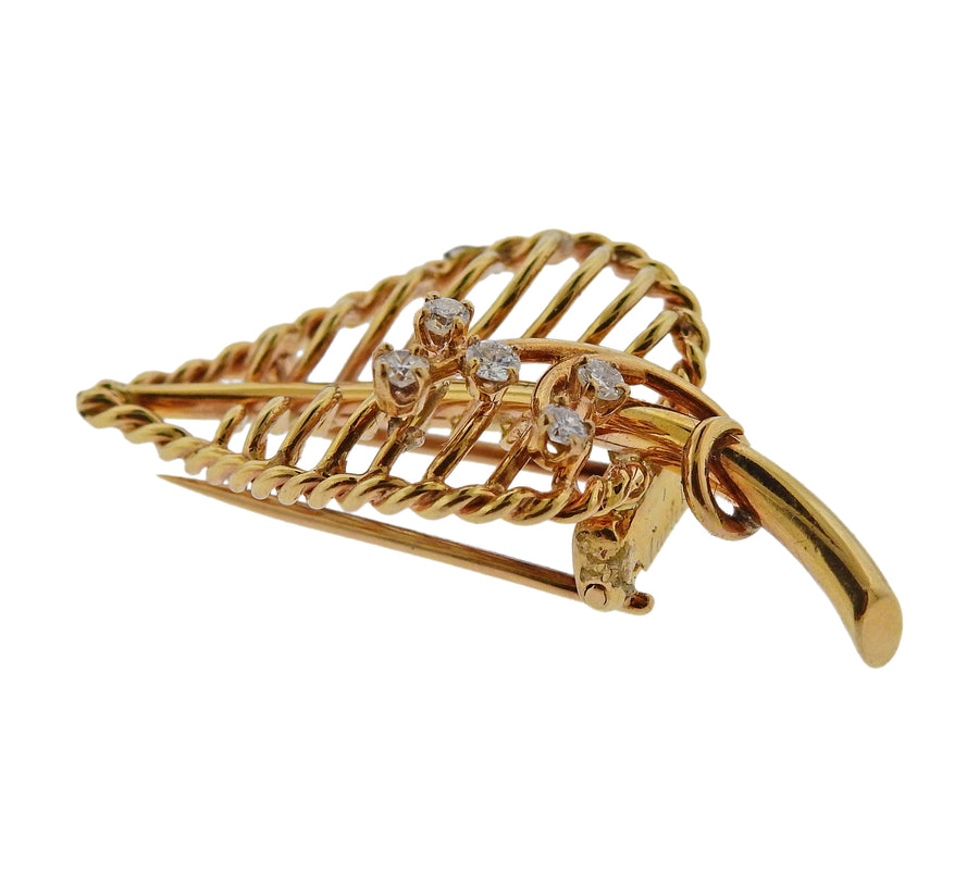 Cartier Diamond Gold Leaf Brooch Pin