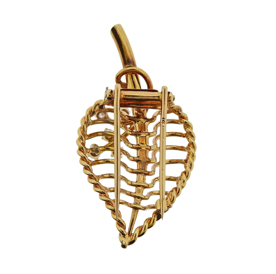 Cartier Diamond Gold Leaf Brooch Pin