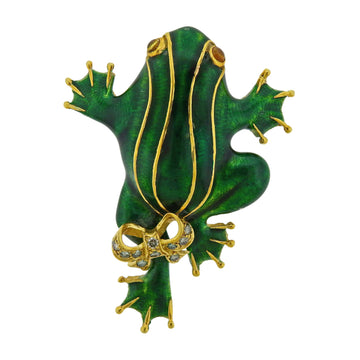 Enamel Fancy Diamond Gold Frog Brooch Pin