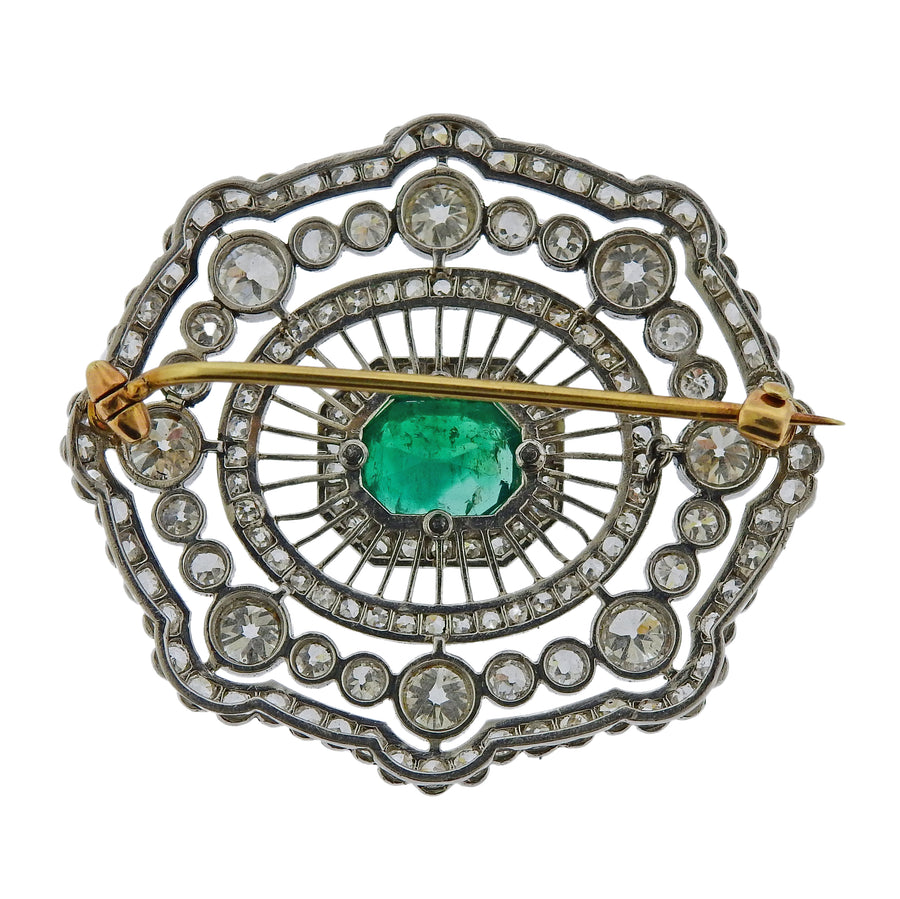 Emerald Diamond Platinum Gold Brooch Pin