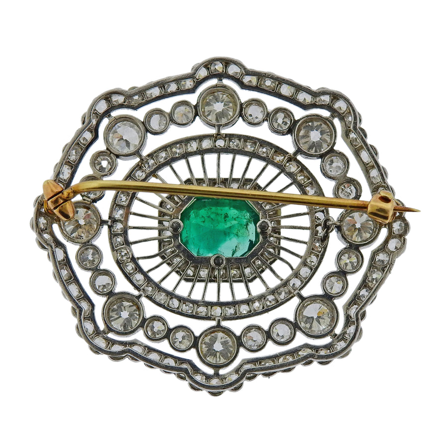 Emerald Diamond Platinum Gold Brooch Pin – Select Antique Jewelry