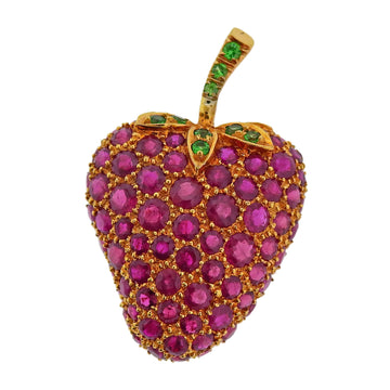 Diafini Ruby Tsavorite Gold Strawberry Brooch Pin