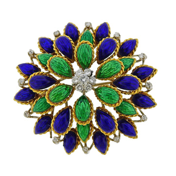 Diamond Enamel Gold Brooch Pib