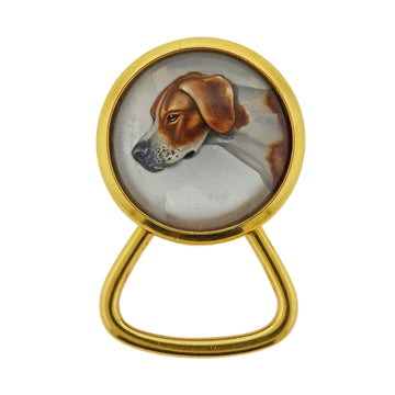 Reverse Painting Crystal Mother of Pearl Gold Dog Key Chain