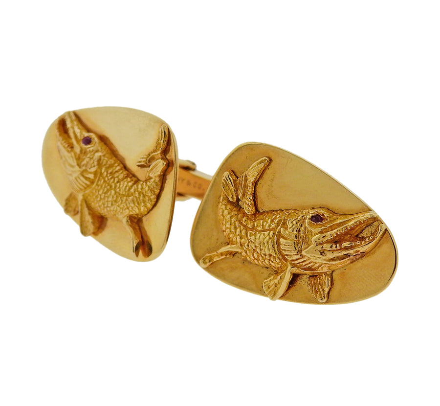 Tiffany & Co Ruby Gold Fish Cufflinks