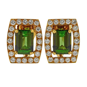 David Webb Green Tourmaline Diamond Gold Earrings
