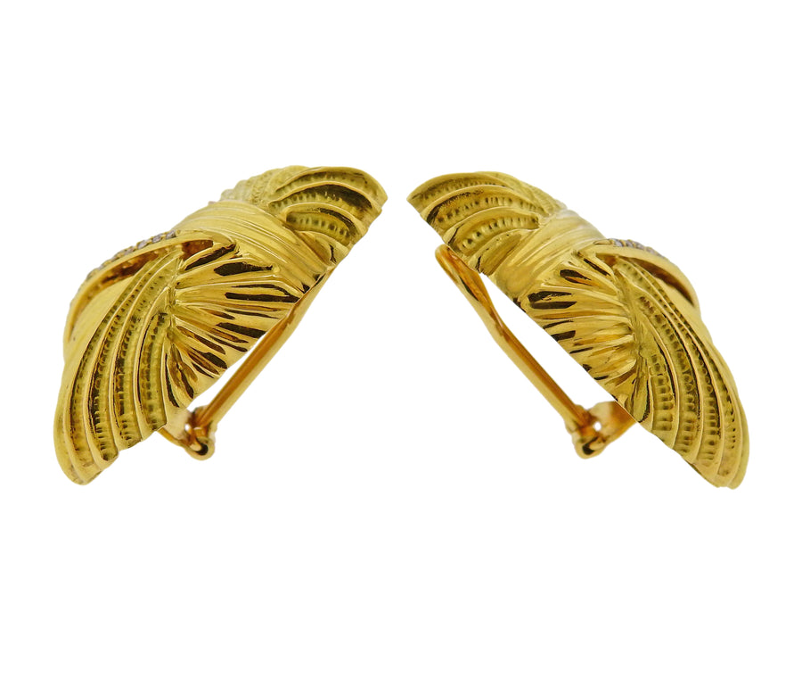 Italian Diamond Gold Large Earrings