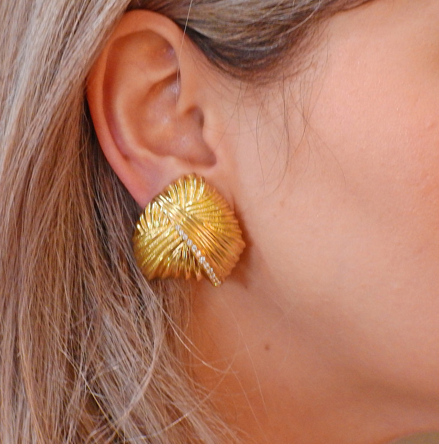 Italian Diamond Gold Large Earrings