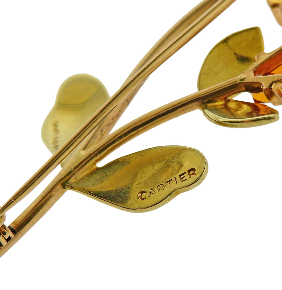 Cartier Retro Citrine Diamond Gold Flower Brooch Pin