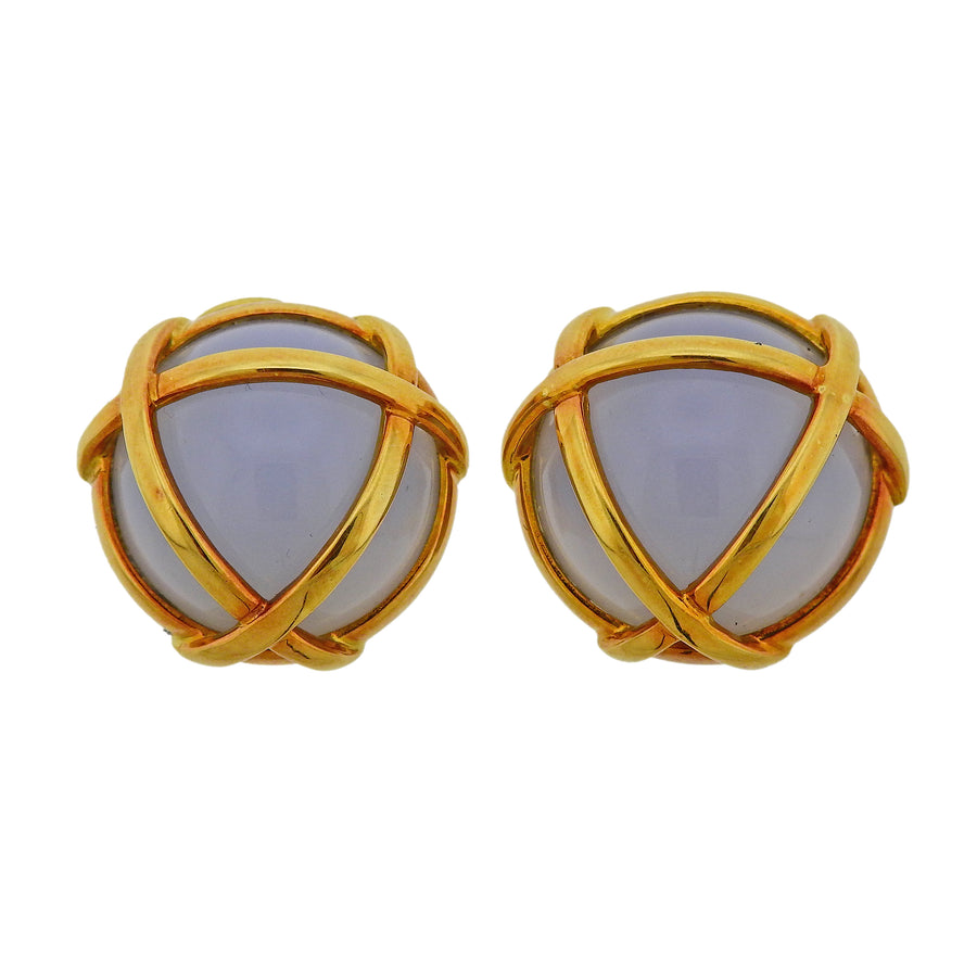 Verdura Cage Chalcedony Gold Earrings