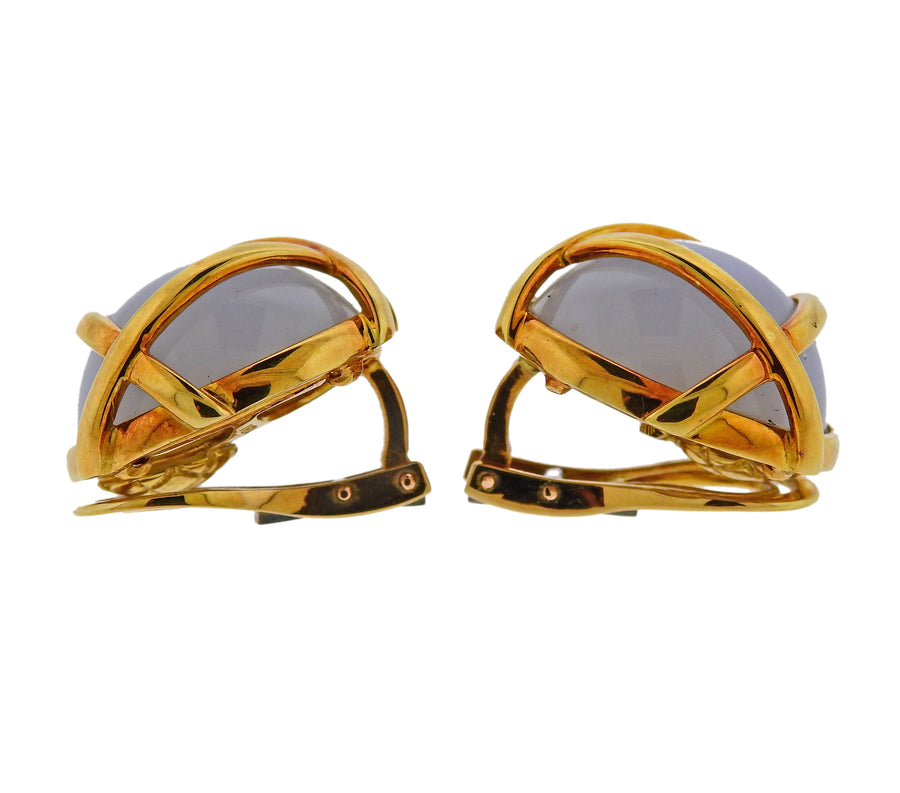 Verdura Cage Chalcedony Gold Earrings