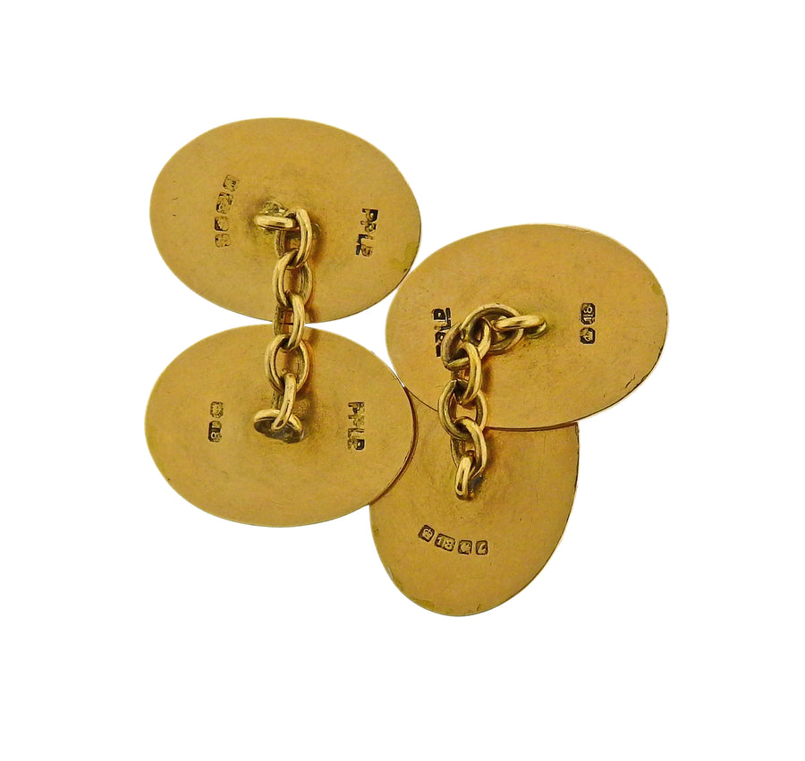 English Enamel Horse Equestrian Gold Cufflinks