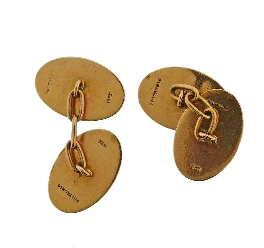 English Enamel Gold Equestrian Cufflinks