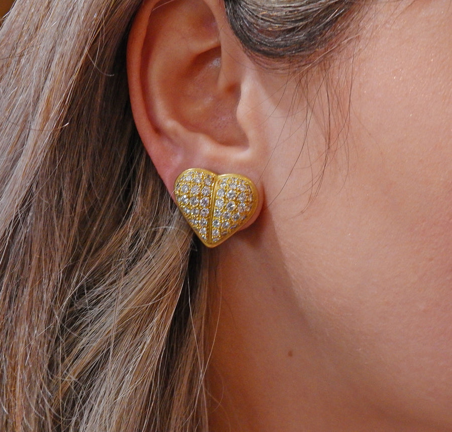 Kieselstein Cord Diamond Gold Heart Earrings