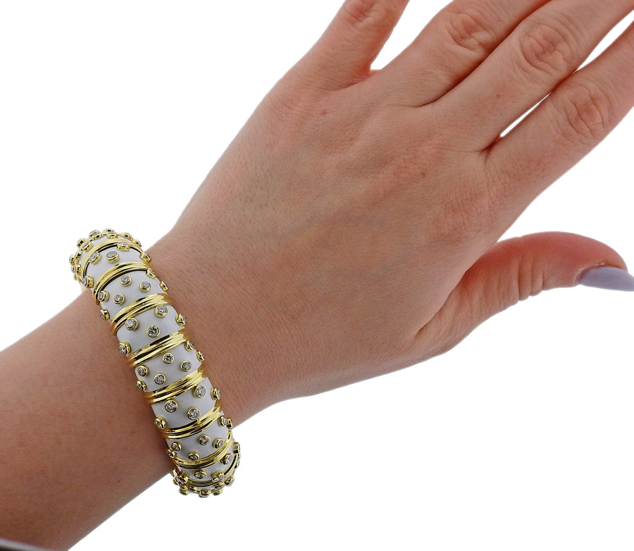 Tiffany & Co Schlumberger Diamond White Enamel Bracelet