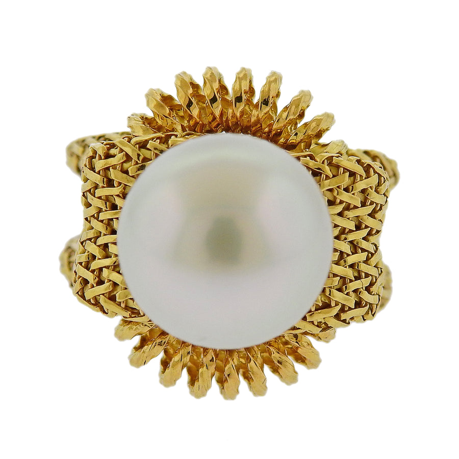 Mid Century France South Sea Pearl Gold Ring