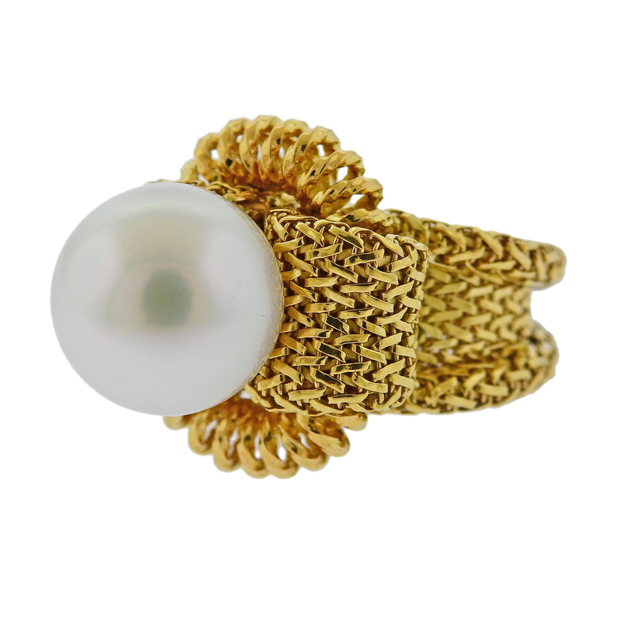 Mid Century France South Sea Pearl Gold Ring