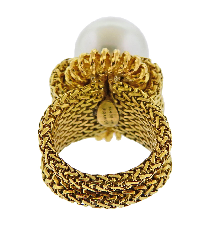 Mid Century France South Sea Pearl Gold Ring