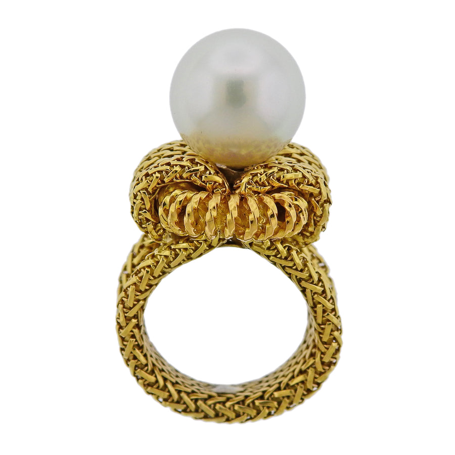 Mid Century France South Sea Pearl Gold Ring
