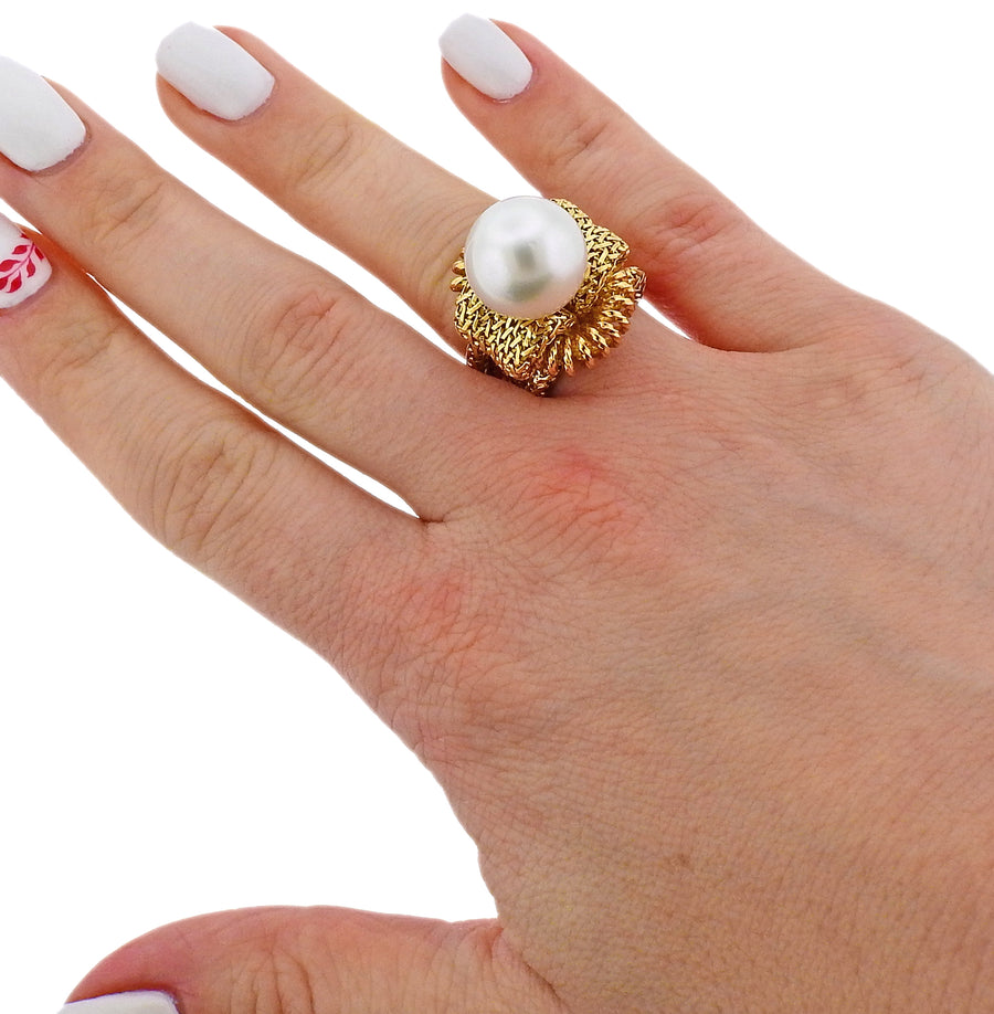 Mid Century France South Sea Pearl Gold Ring