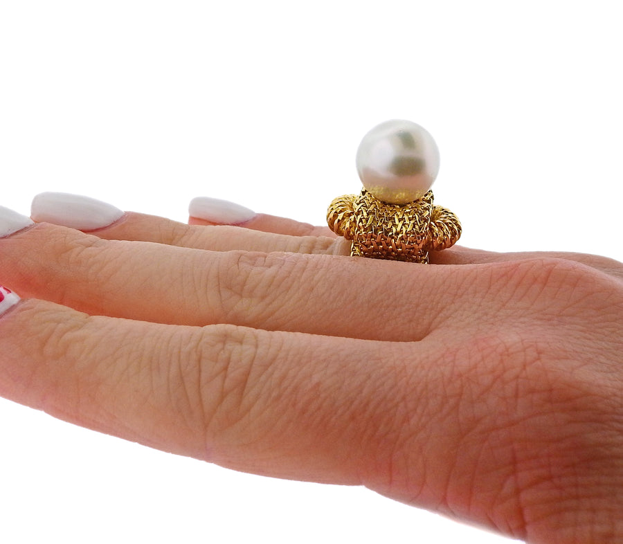 Mid Century France South Sea Pearl Gold Ring