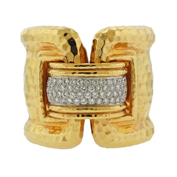 Large Diamond Hammered Gold Cuff Bracelet