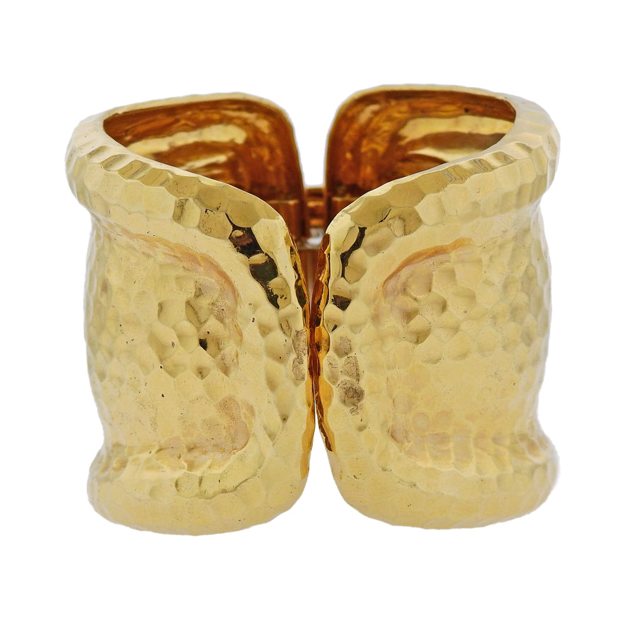 Large Diamond Hammered Gold Cuff Bracelet