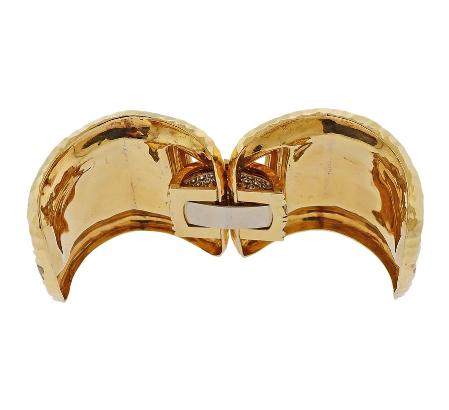 Large Diamond Hammered Gold Cuff Bracelet