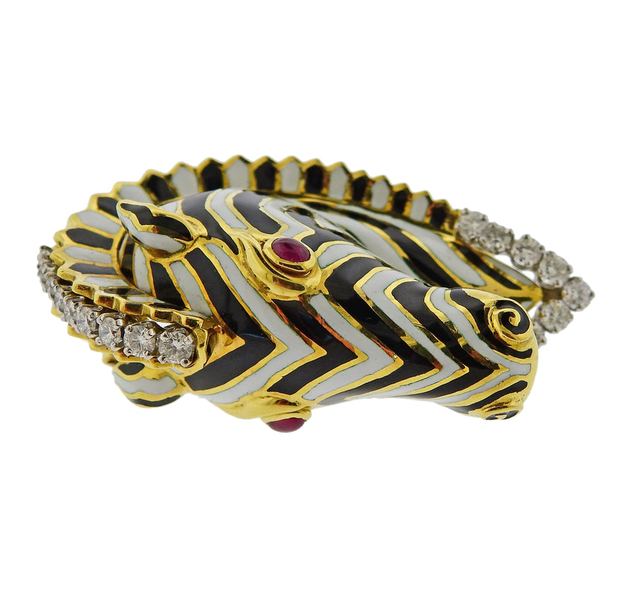 David Webb Ruby Diamond Enamel Gold Zebra Brooch Pin