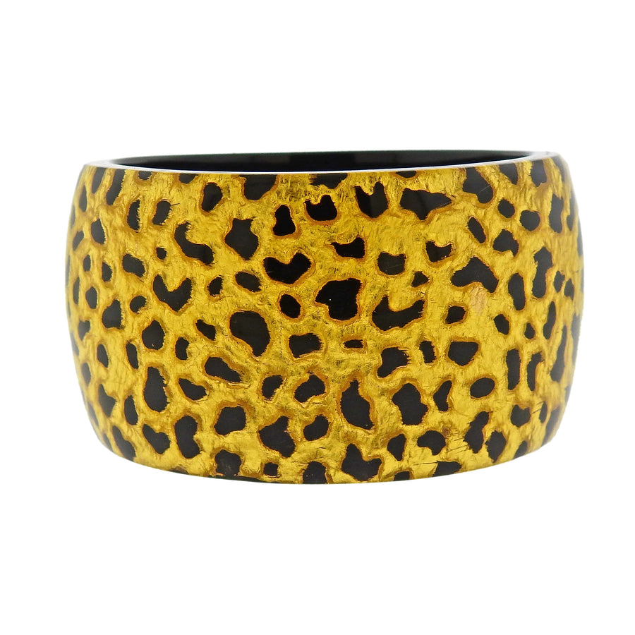Gold Leaf Bakelite Wide Bangle Bracelet