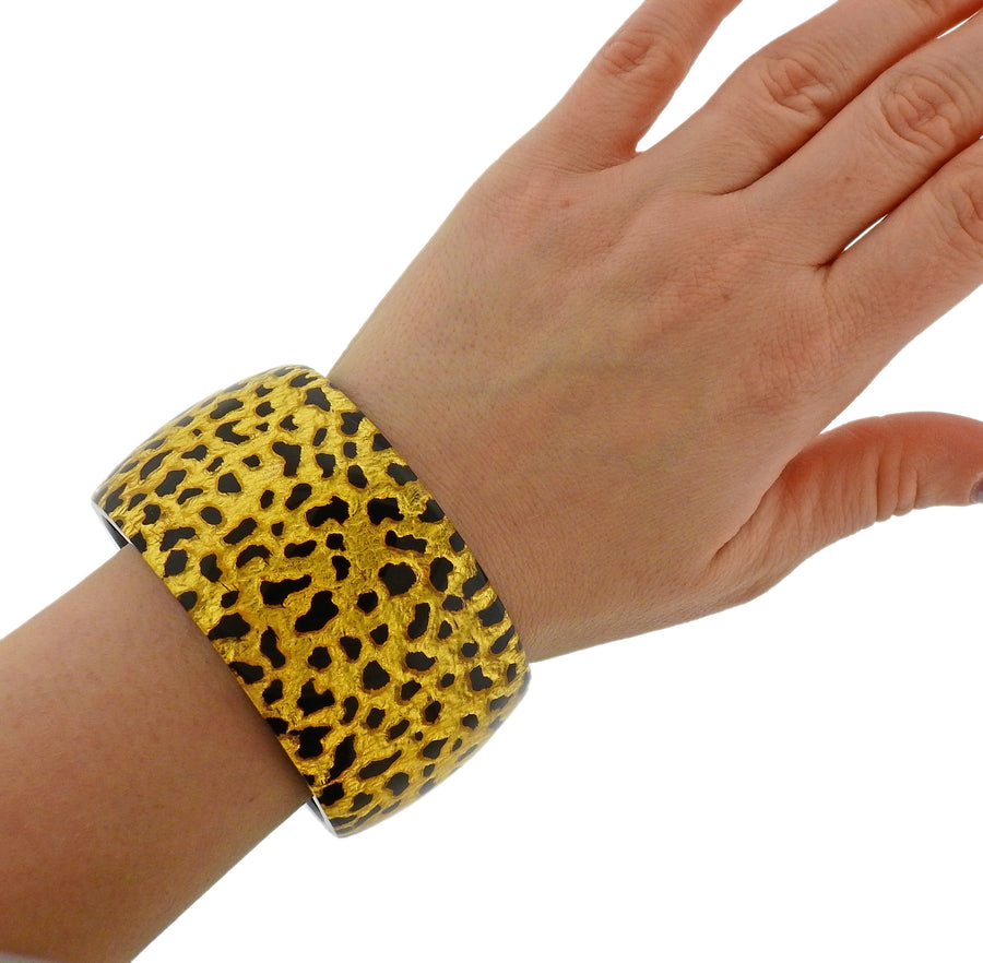 Gold Leaf Bakelite Wide Bangle Bracelet