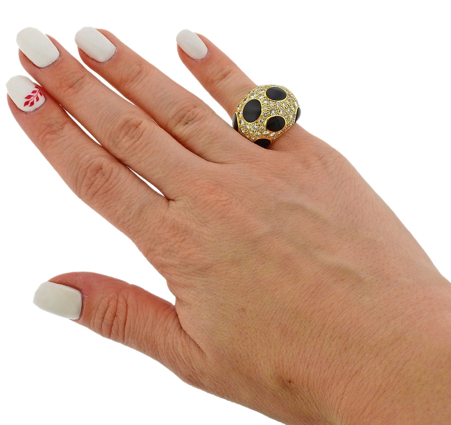Diamond Enamel Gold Dome Ring