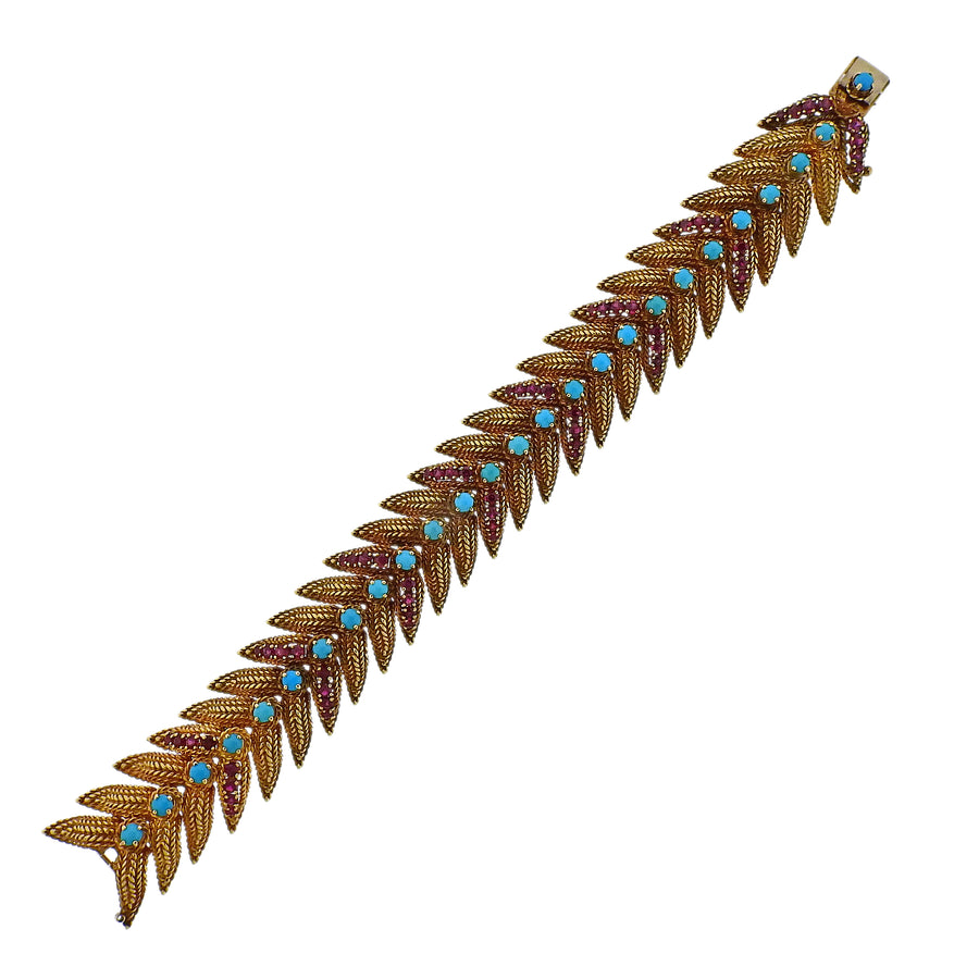 1960s Turquoise Ruby Gold Bracelet
