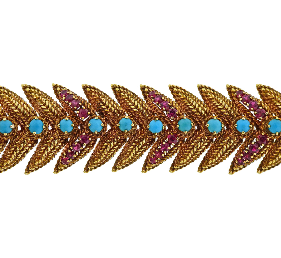 1960s Turquoise Ruby Gold Bracelet