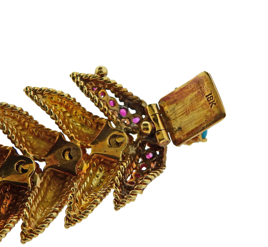 1960s Turquoise Ruby Gold Bracelet