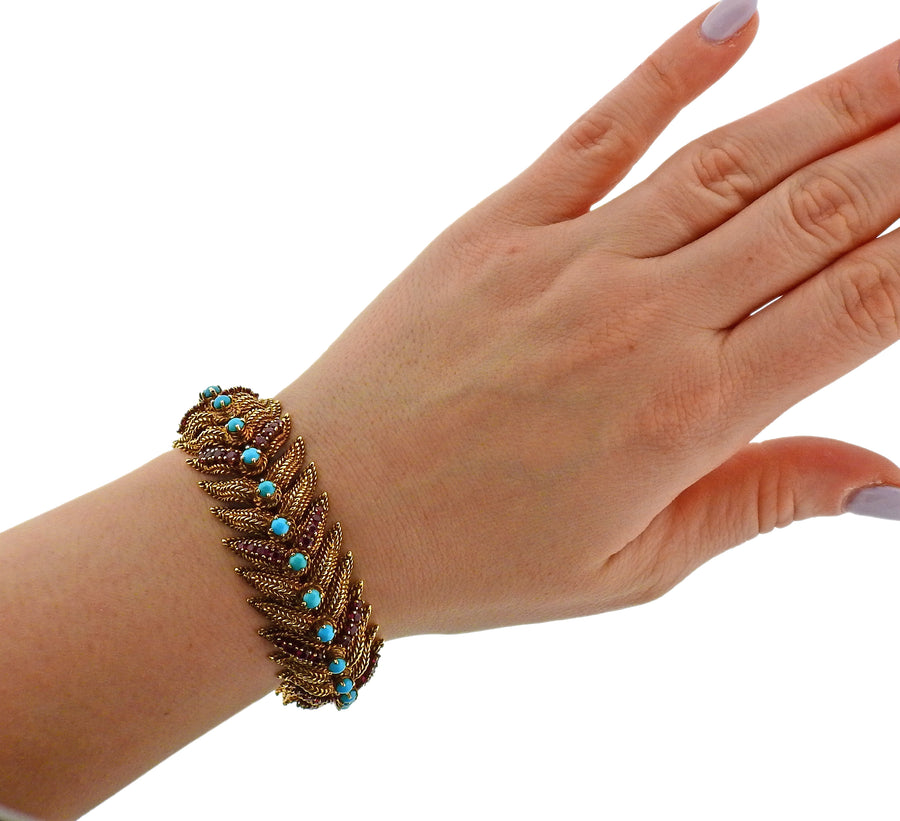 1960s Turquoise Ruby Gold Bracelet