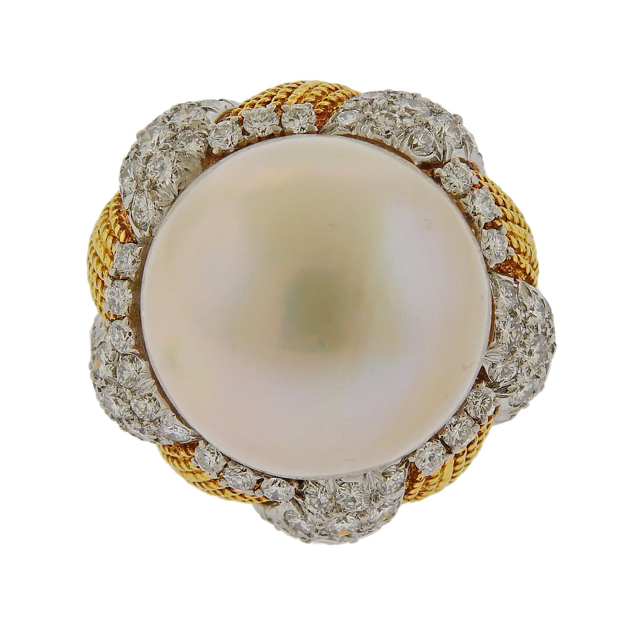 South Sea Pearl Diamond Gold Cocktail Ring