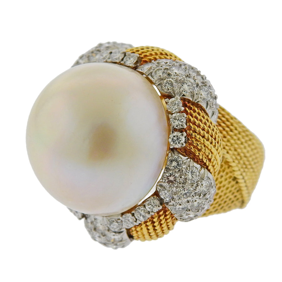 South Sea Pearl Diamond Gold Cocktail Ring