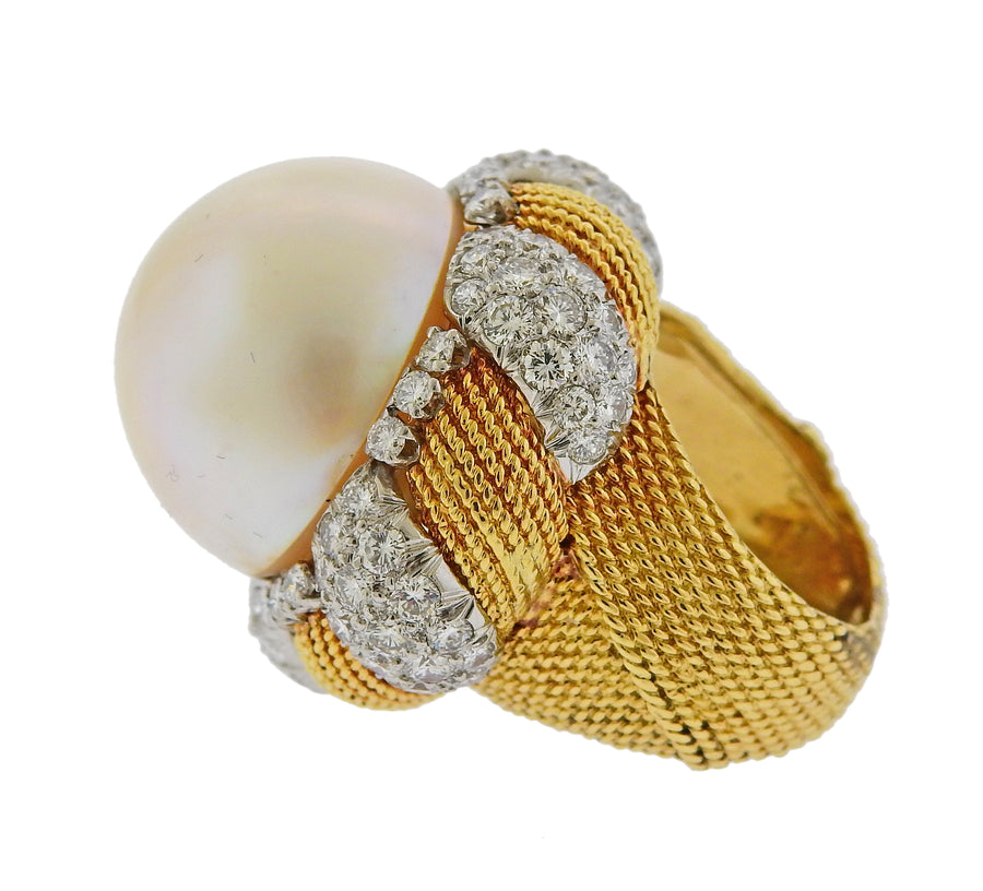 South Sea Pearl Diamond Gold Cocktail Ring