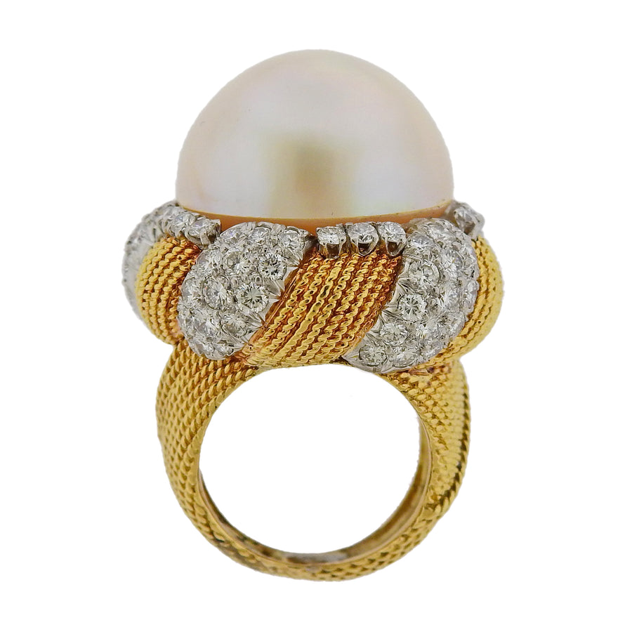 South Sea Pearl Diamond Gold Cocktail Ring